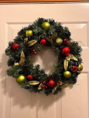 18” Artificial Christmas Wreath with Green & Red Ball Ornaments